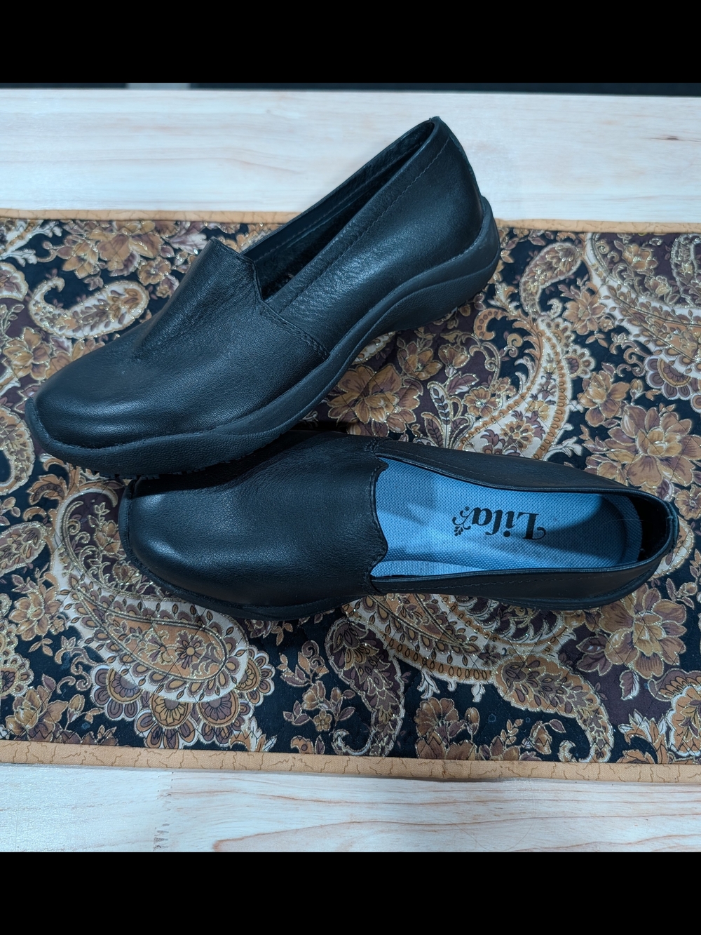 Shoes For Crews Black Slip-On Work Loafers with Blue Insole